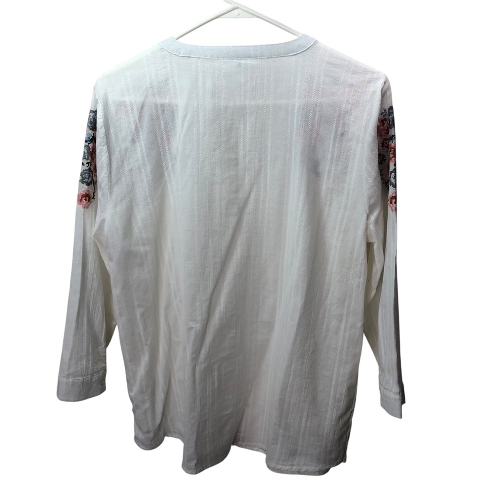 Westport L Blouse Top Cotton Crochet Needlepoint Floral Crochet Boho 3/4 Sleeve - Picture 4 of 8